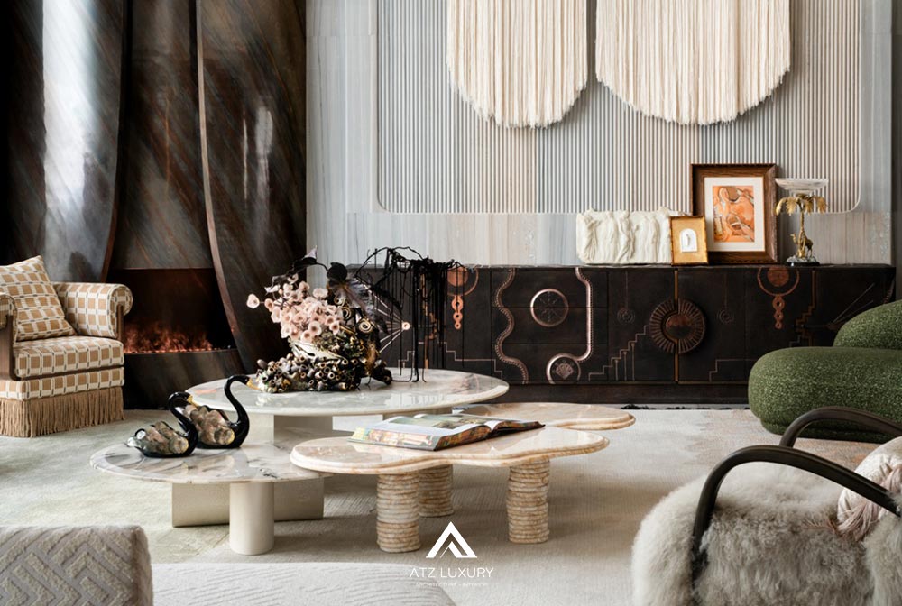 Mẫu nội thất phòng khách thông tầng kiểu Pháp