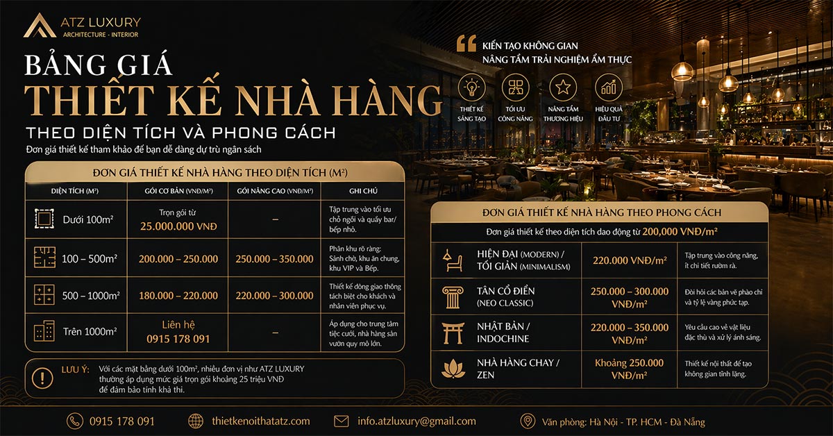 Báo giá thiết kế thi công nhà hàng trọn gói cập nhật