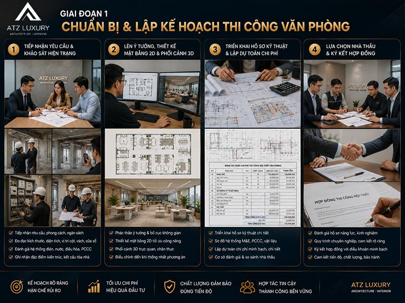 quy trinh thi cong noi that van phong tron goi 3